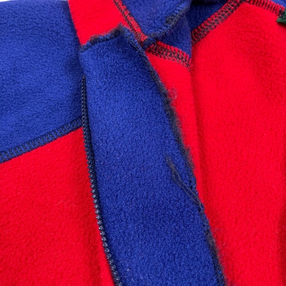 Vintage 90s LL Bean Kids Red & Blue Fleece Snow Suit Bunting One Piece Hooded - Picture 9 of 15